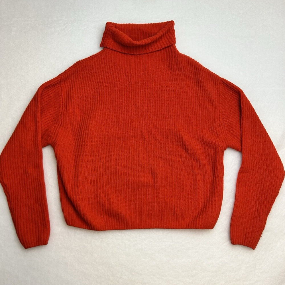 H&M Wool Cashmere Ladies XS Oversized Orange Cropped Turtleneck Cozy Sweater